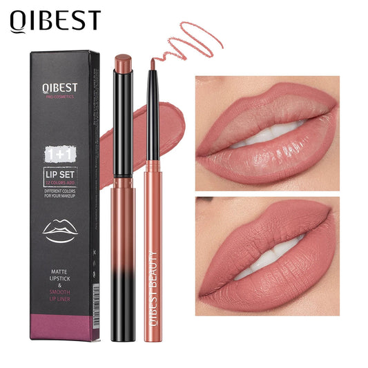 2pcs Lipstick Lipliner Pen Set Matte Nude Lip Liner Pencil