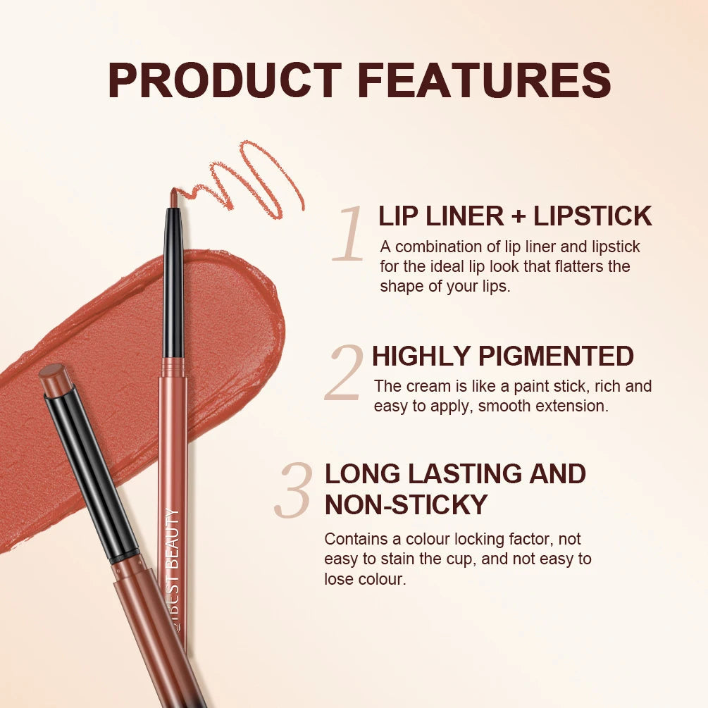 2pcs Lipstick Lipliner Pen Set Matte Nude Lip Liner Pencil